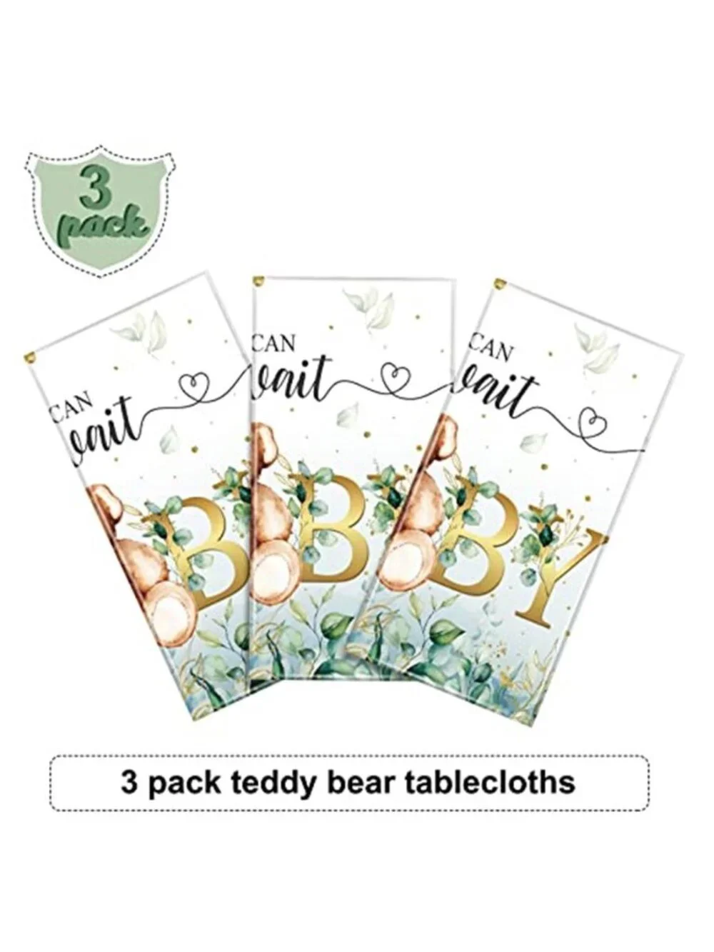 Bear Baby Shower Tablecloth Green Plastic Table Cover Boy Party Decorations 3 Pk